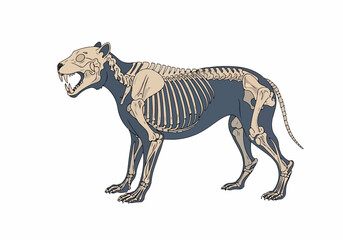 Fototapeta premium Anatomical Illustration of a Saber-Toothed Cat Skeleton, Displaying its Predatory Anatomy and Bone Structure in Detail