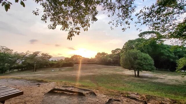 福岡にある西南杜の湖畔公園　夏の夕暮れ