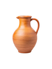 Simple handmade brown clay water jug with a curved handle, classic earthenware vessel for liquids