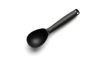 Black Plastic Serving Spoon on White Background.