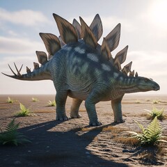 Fototapeta premium Stegosaurus with Armored Plates in Prehistoric Plain