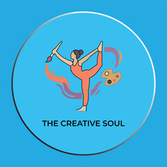 Woman in Lord of the Dance Pose Holding Paintbrush and Palette, Artistic Soul Vector Illustration