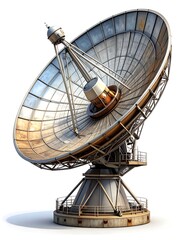 A large, metallic satellite dish antenna on a sturdy base