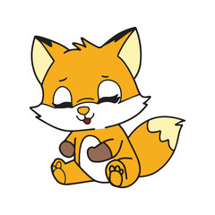 Obraz premium A cute orange cartoon fox character smiling with a fluffy tail in a cheerful and playful vector art style