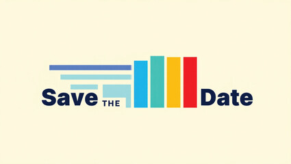 Save The Date - A Graphic Design Element Featuring Colorful Vertical Bars and Typography for Announcements and Invitations