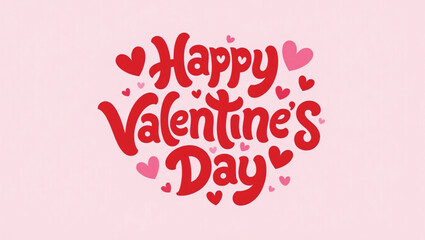Happy Valentine's Day greeting with hearts and elegant typography, celebrating love and romantic sentiments on a soft pink background, perfect for cards and decorations