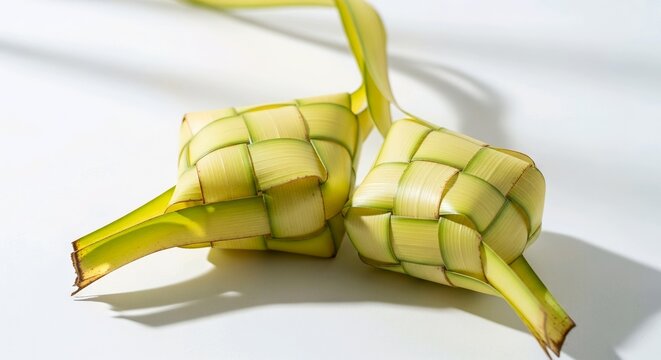 Traditional Indonesian Ketupat Rice Cake on White Background