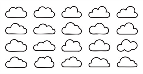 Fototapeta premium Simple cloud outline icons set with various hand drawn styles for weather forecasting and web icons