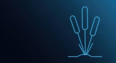 Naklejka premium Glowing Neon Reeds Silhouette Against Dark Blue Background