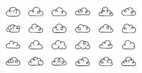 Fototapeta premium Hand drawn cloud doodles in black line art for creative design