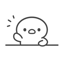 手を挙げるひよこの手描き線画イラスト © Nitomaru