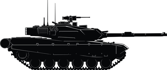 Military Tank Icon, Armored Combat Vehicle Black Silhouette Illustration for Defense Army Warfare Protection and Tactical Operation Concept © MstLaila