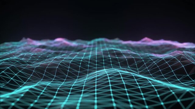 Futuristic looped triangular mesh surfaces folding unfolding digital ripple effects seamless surreal ambience cascading softly abstract unique style ultra realistic cinematic loop