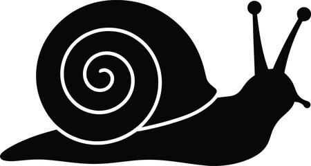 Simple black and white illustration of a snail with a spiral shell and extended antennae on a plain white background. © Tusher