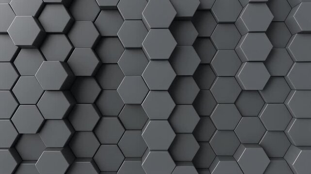 Futuristic looped matte grey hex tiles shifting wave motion ambient shadows seamless surreal ambience cascading softly abstract unique style ultra realistic cinematic loop