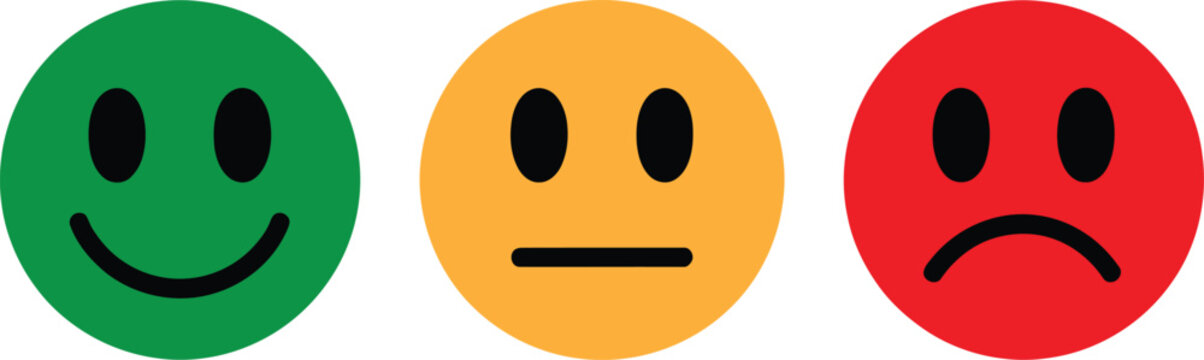 Collection of emotive face icons displaying happiness, neutrality, and sadness in a simple graphic design.