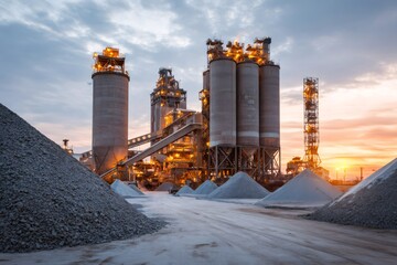 Obraz premium Cement industry factory producing materials at sunset