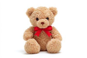 Adorable fluffy teddy bear with red bow tie offering comfort and joy, perfect for baby showers, children's gifts, or heartwarming branding, a classic symbol of love