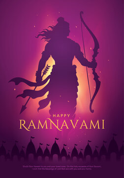 Shree Ram Navami, vector Illustration, silhouette of Lord Rama with bow arrow background, Social media post, Poster and Banner design template.