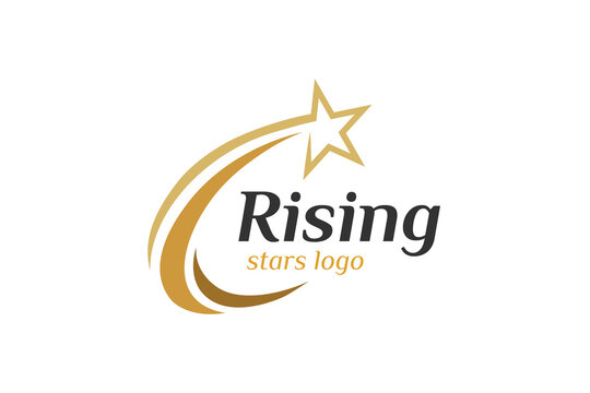 Rising Star Logo Design with Golden Shooting Star and Dynamic Swoosh Concept for Business Growth, Corporate Brand, and Startup Company Identity
