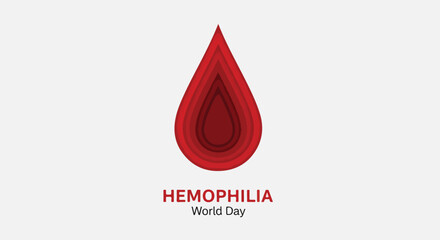 Obraz premium A red teardrop logo with concentric circles and the words 'HEMOPHILIA World Day' on a white background, symbolizing awareness for World Hemophilia Day.