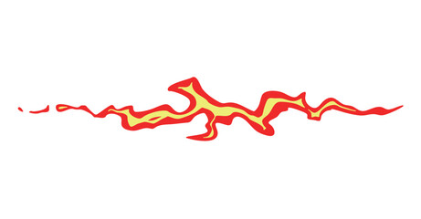 横に細長く伸びる炎のエフェクト。シンプルな火の編集可能なベクターイラスト。辛い味のイメージ