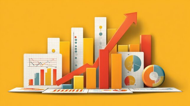 Colorful Business Graphs and Charts Representing Growth with Data Visualization in a Modern Flat Design Style