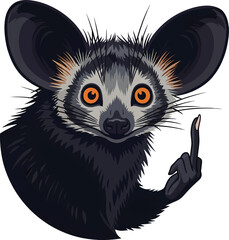 A detailed vector illustration of an aye-aye lemur raising its long finger on white background © Vector Hive