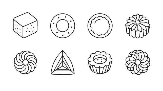 Assortment of Geometric and Floral Cookie Cutters Line Art Icons