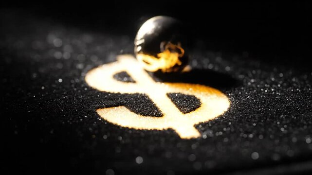 A polished gold dollar symbol illuminated on a dark, textured surface, representing wealth and financial prosperity.