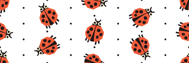 Seamless pattern insect with ladybug ladybird and beetle simple. Simple seamless pattern for nursery textile and children decor. © Елена Сорокина