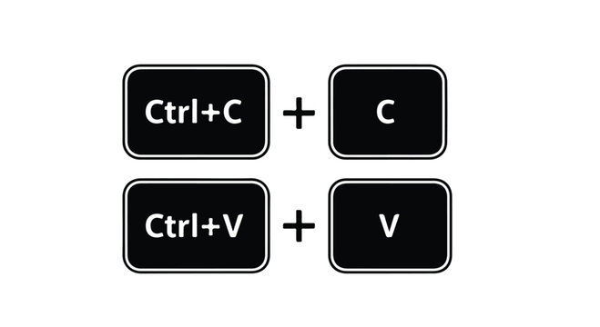 Flat lay of computer keyboard shortcut keys for copy and paste on a white background with a minimalist composition.