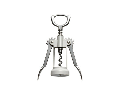 Silver and white metal corkscrew against a black backdrop