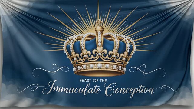 Feast of the immaculate conception banner with golden crown and blue background HD high quality video.
