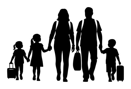 Blended Family Vacation - Silhouette Vector