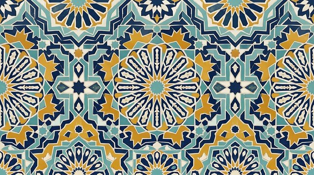 Intricate traditional geometric tile pattern with floral and star motifs