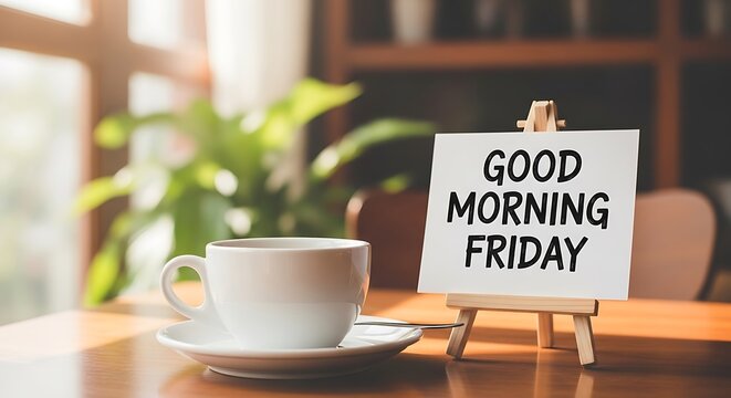 Cozy morning scene with good morning friday message