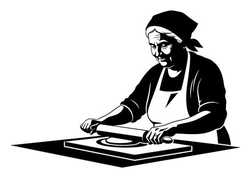Italian Nonna Pasta Making - Vector Illustration