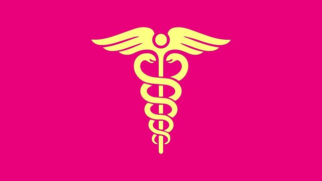 Green caduceus Medical Symbol animation on Magenta-Red color Background