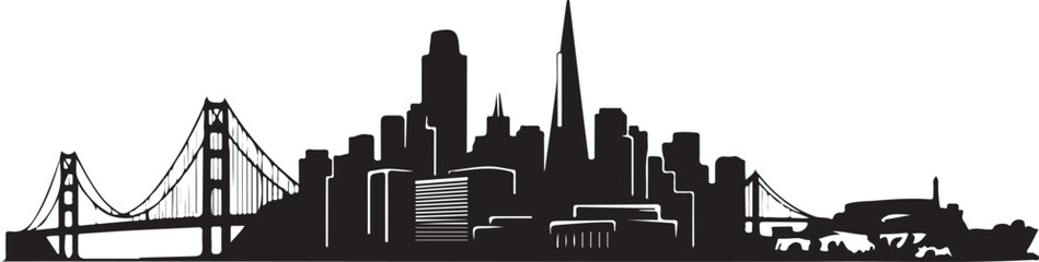 Obraz premium Minimalist san francisco skyline silhouette with golden gate bridge on white sky