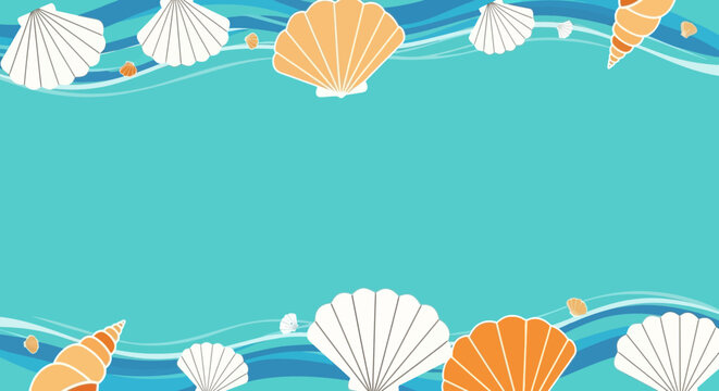 Seashells Bordering Ocean Waves Digital Illustration.