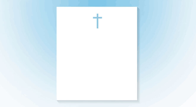 White Card with Blue Christian Cross Symbol.