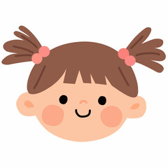 Girl with Pigtails in Flat Style Portrait