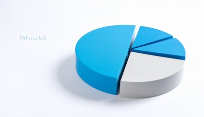 Obraz premium 3D pie chart with five segments in blue and white tones, placed on a white surface with shaad
