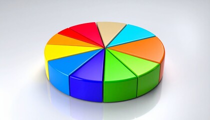 Obraz premium 3D pie chart with six vibrant segments in yellow, green, purple, blue, cyan, and red, symbolizing 