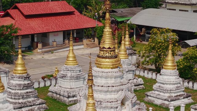 Aerial view Wat Phra Chedi Sao Lang Buddhist temple in Lampang, Thailand.