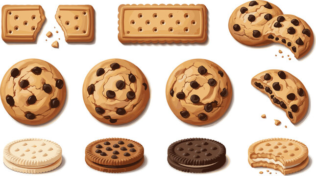 Cookie Icons Set Featuring Chocolate Chip, Biscuit, and Sandwich Cookies