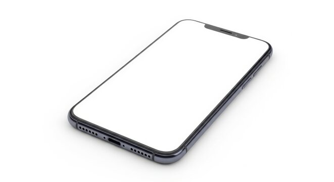 A sleek and modern smartphone with a cracked screen displayed on a white background