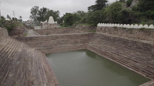 Aerial view of Melkote temple town and Kalyani in Karnataka