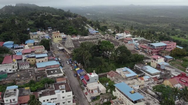 Aerial view of Melkote temple town and Kalyani in Karnataka